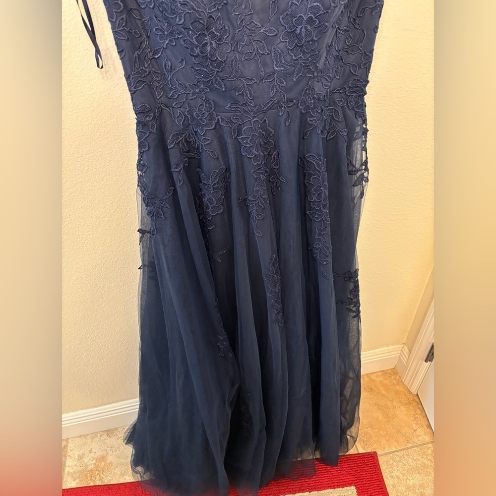 La Femme Navy Floral Lace maxi wedding guest mother of the bride Dress - Picture 3 of 8